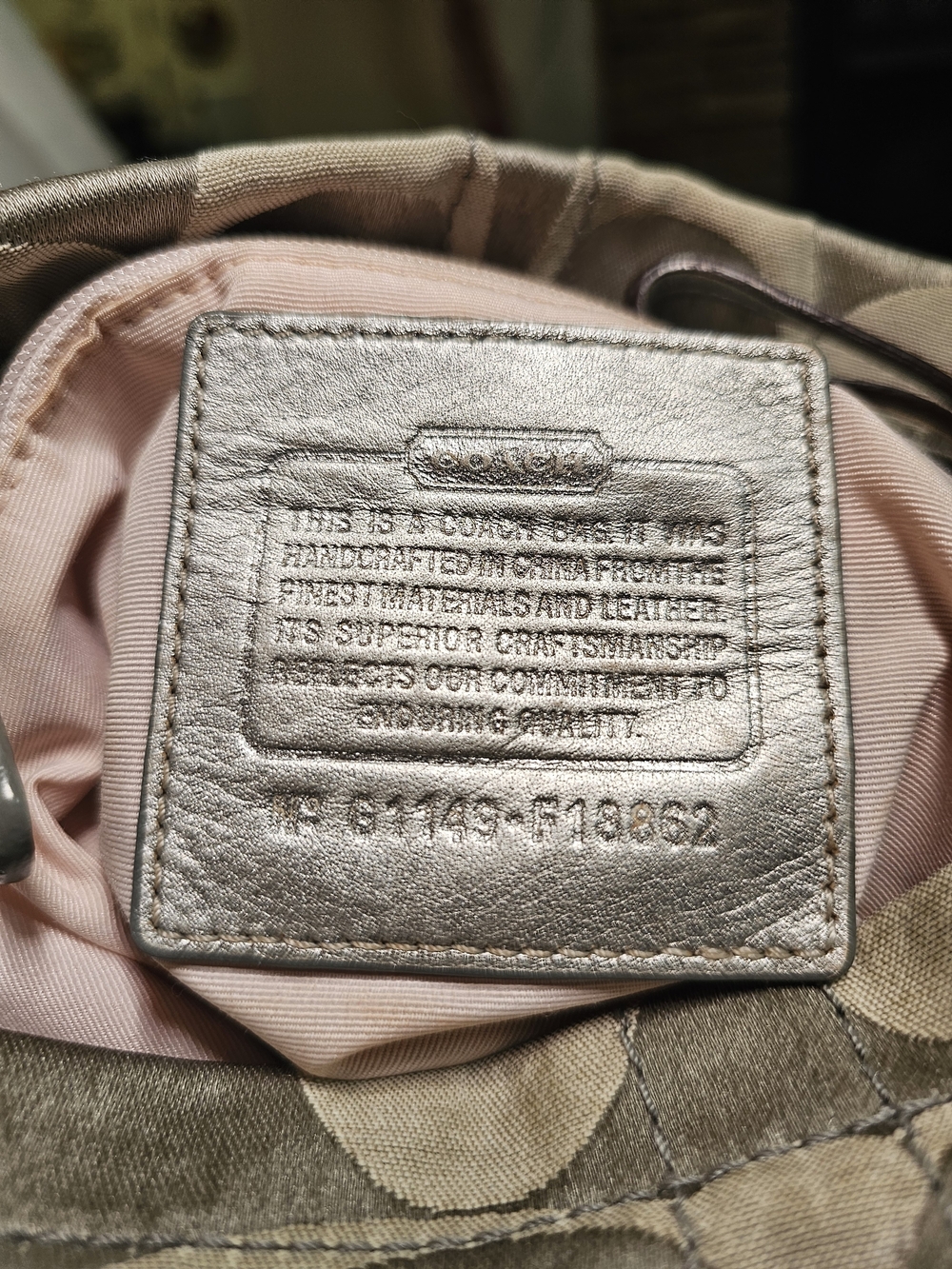 Coach Satin Signature Chain-Accent Shoulder Bag in Silver Taupe (Used) - Picture 6 of 13